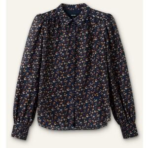 ME+EM Silk Cotton Cottage Garden Print Blouse Navy Multi US 4 New With Tags